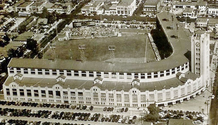 Aerial of Los Angeles' Wrigley Field, former home of the California Angels