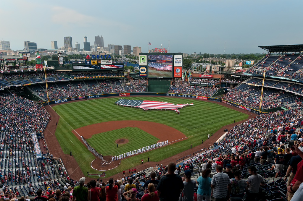 Atlanta Braves First Pitch at SunTrust Park Panoramic Framed Poster