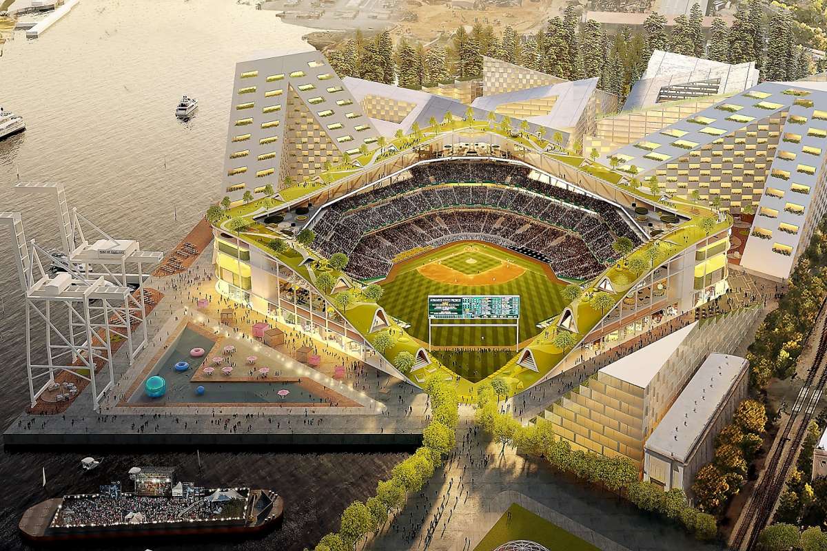 Rendering of the Oakland Athletics ballpark at Howard Terminal