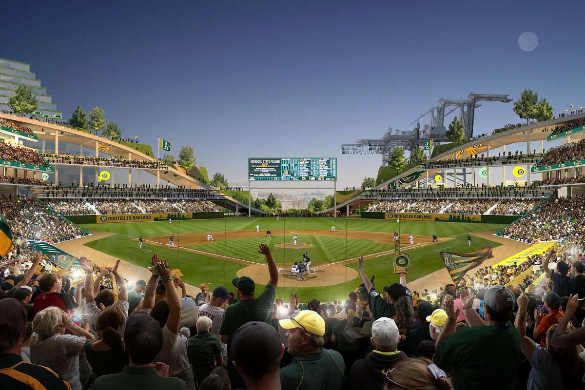 Rendering of the Oakland Athletics ballpark at Howard Terminal